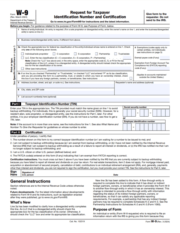 An example of the W-9 for nonprofits.