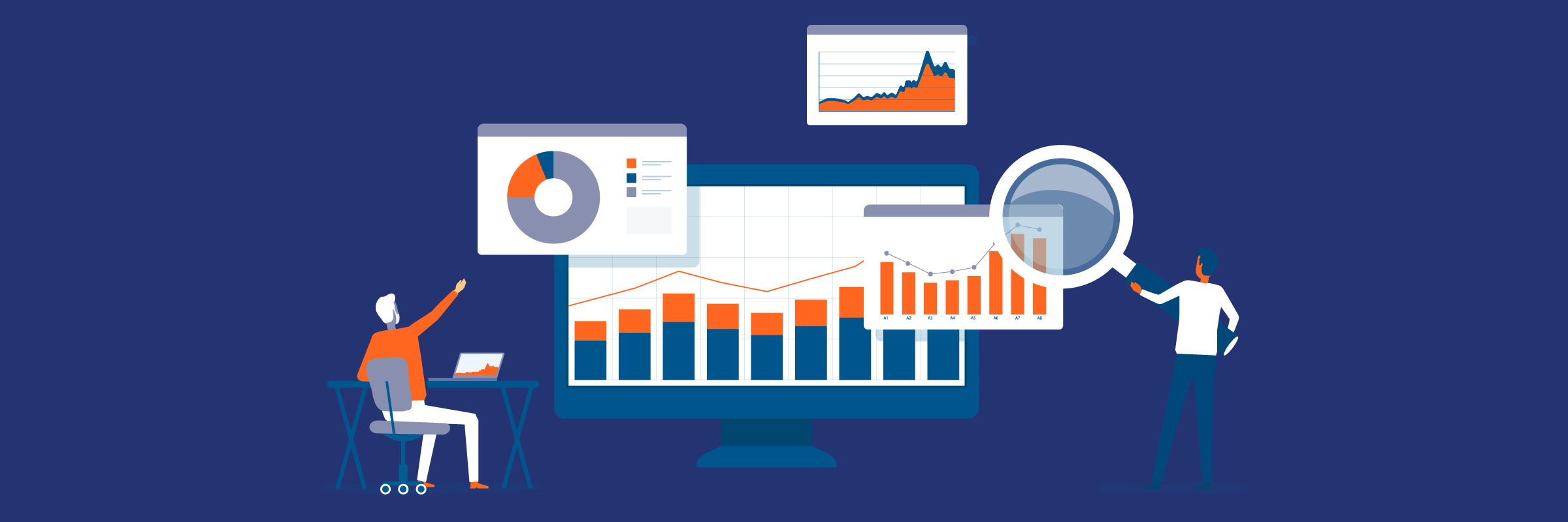 Two people analyzing data visualizations as part of nonprofit financial management.